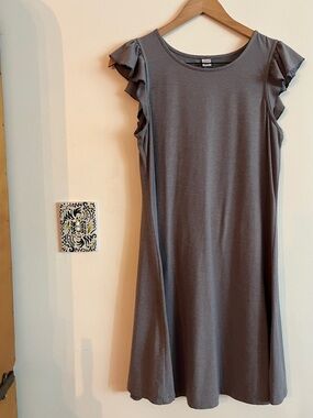 Old Navy Gray Ruffle Sleeve Swing Dress